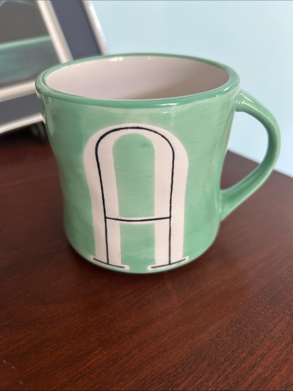 Anthropologie Mint Green Ceramic Monogram Mug - Letter A